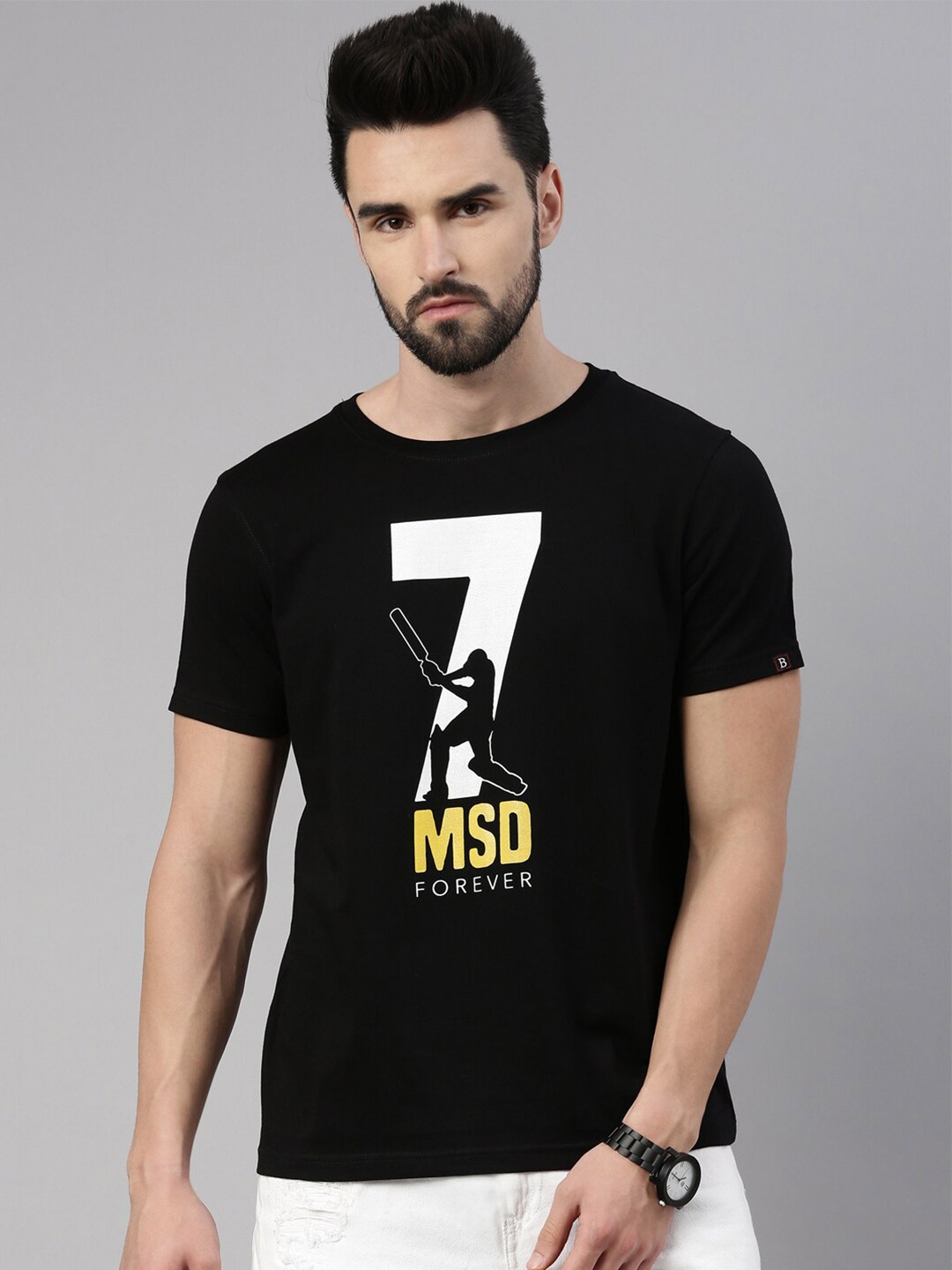 

Bushirt Men Black & White Printed Cotton T-shirt