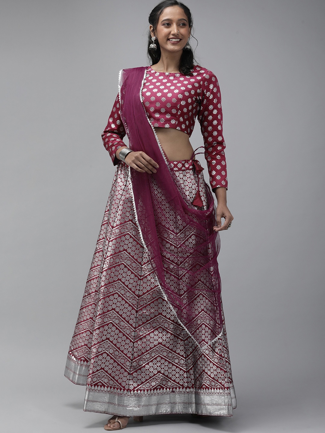 

DIVASTRI Purple & Silver-Toned Unstitched Lehenga & Blouse With Dupatta