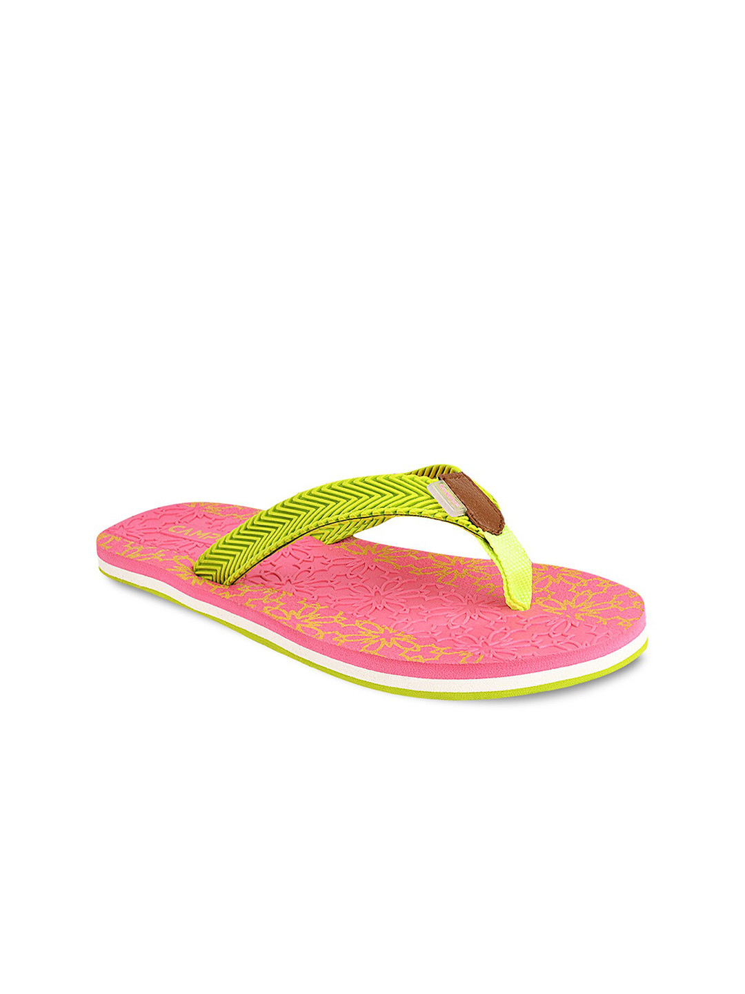 

Campus Women Pink & Yellow Printed Flip Flops