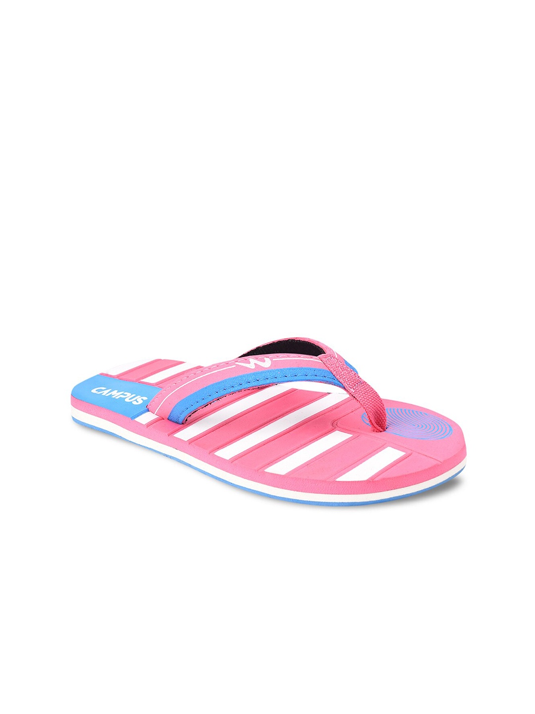 

Campus Women Pink & Blue Striped Flip Flops