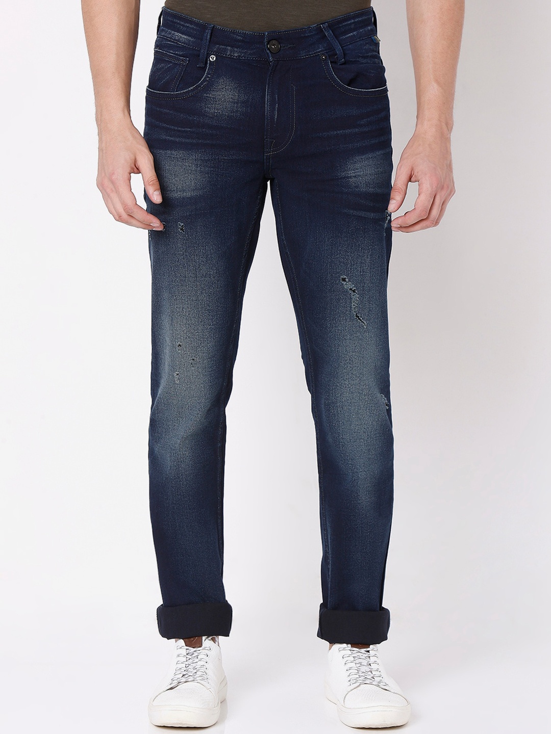 

Mufti Men Blue Slim Fit Low Distress Heavy Fade Stretchable Jeans