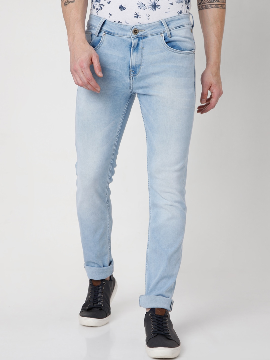 

Mufti Men Blue Slim Fit Low Distress Heavy Fade Stretchable Jeans