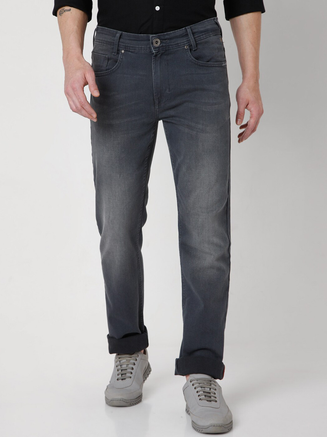 

Mufti Men Grey Low Distress Heavy Fade Regular Stretchable Jeans