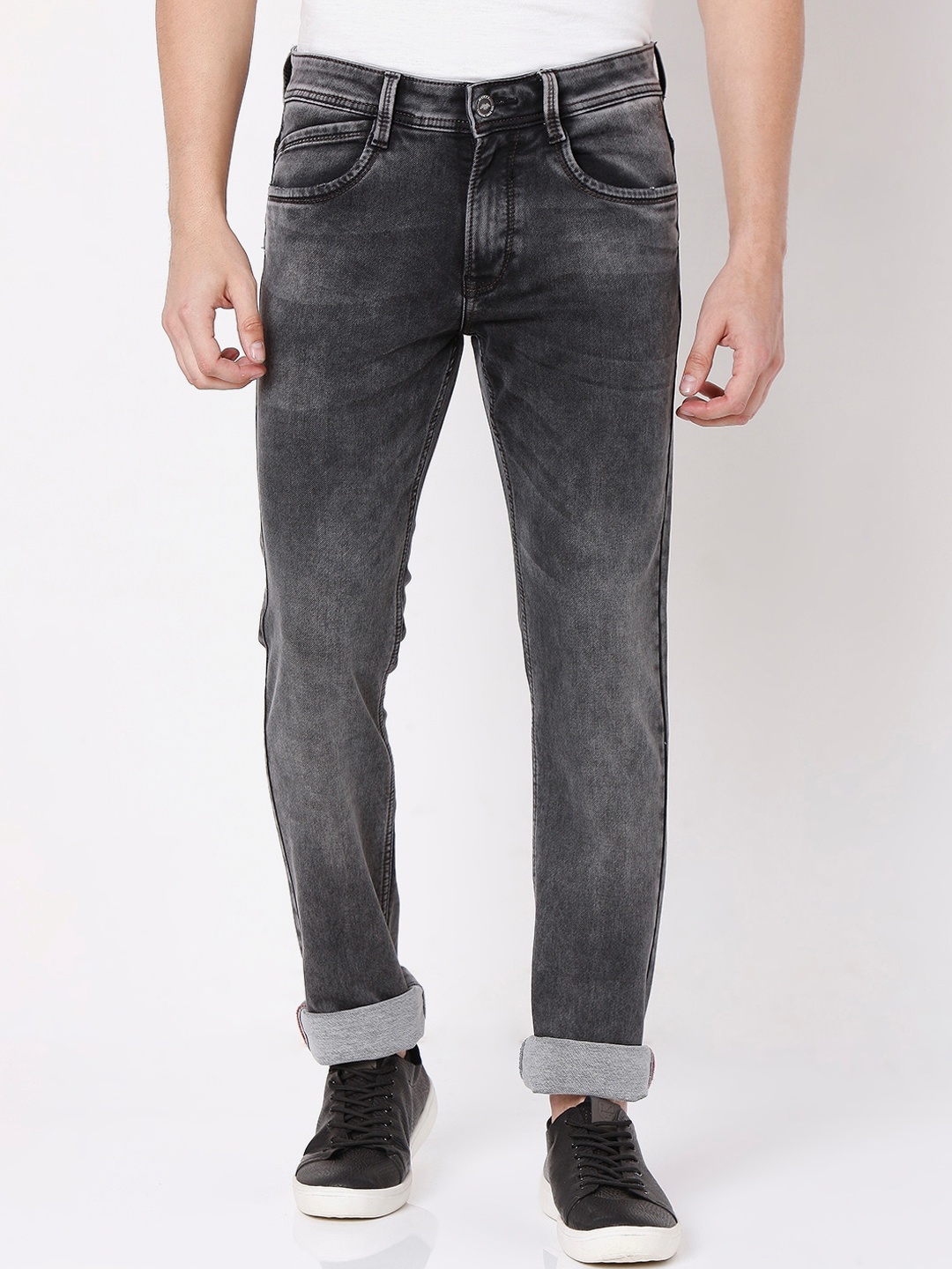 Mufti Men Black Slim Fit Heavy Fade Stretchable Jeans