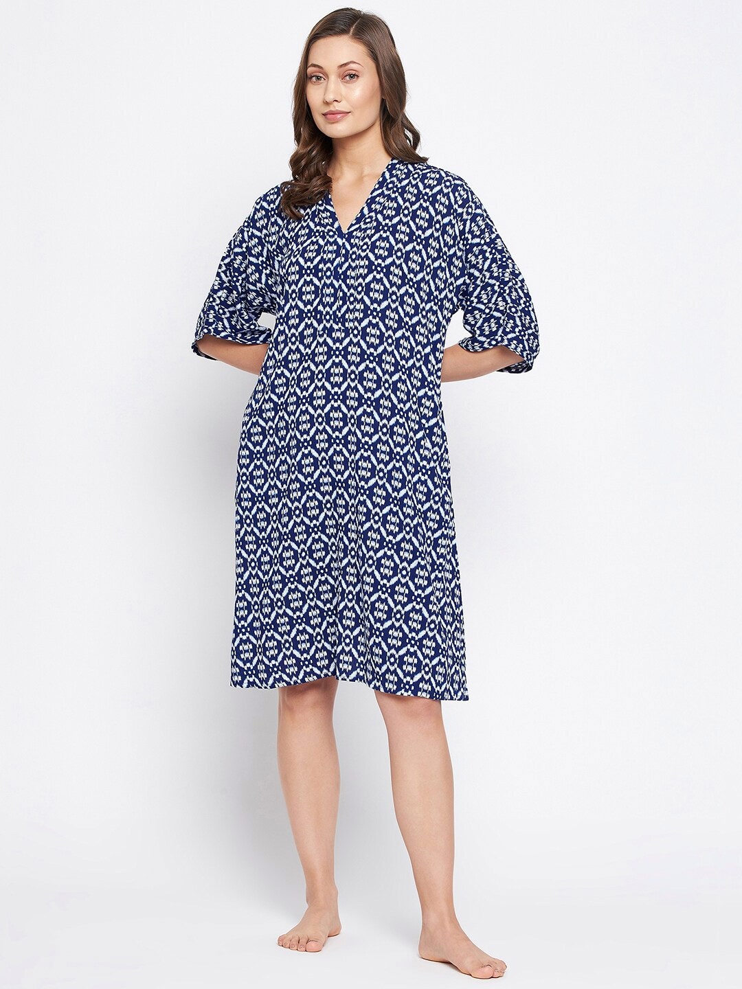 

Hypernation Women Blue Printed Rayon Nightdress