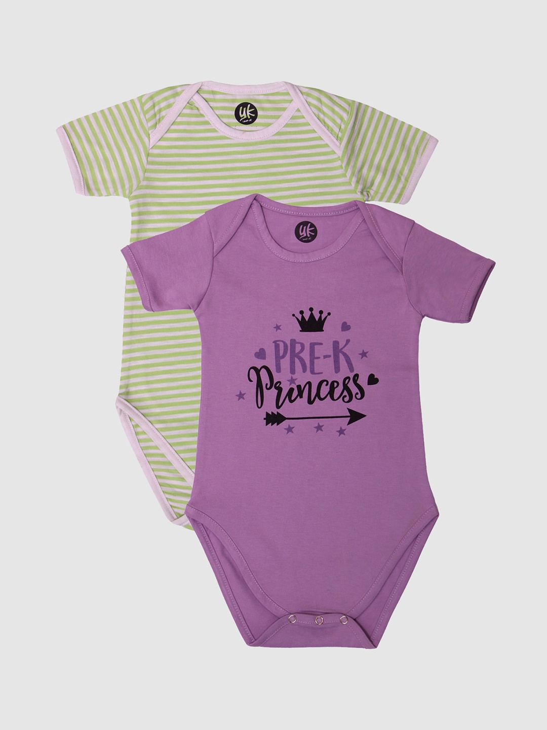 

YK Baby Infant Girls Pack Of 2 Princess Printed Cotton Bodysuit, Purple