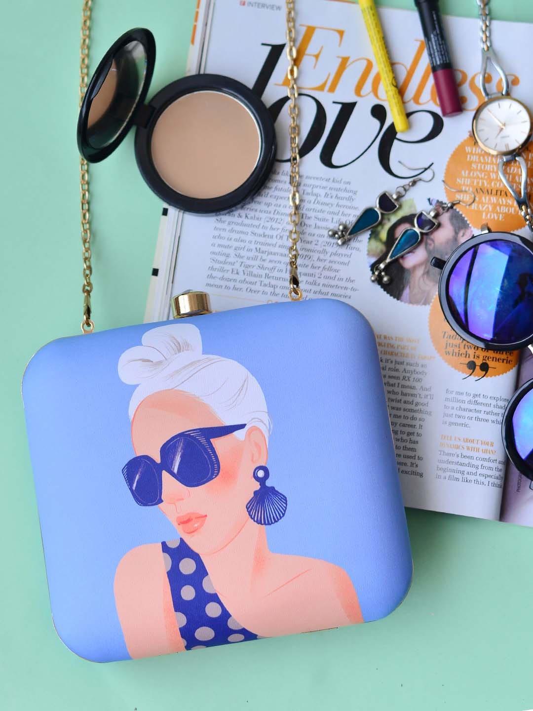 

ARTKLIM Blue & Beige Printed Box Clutch