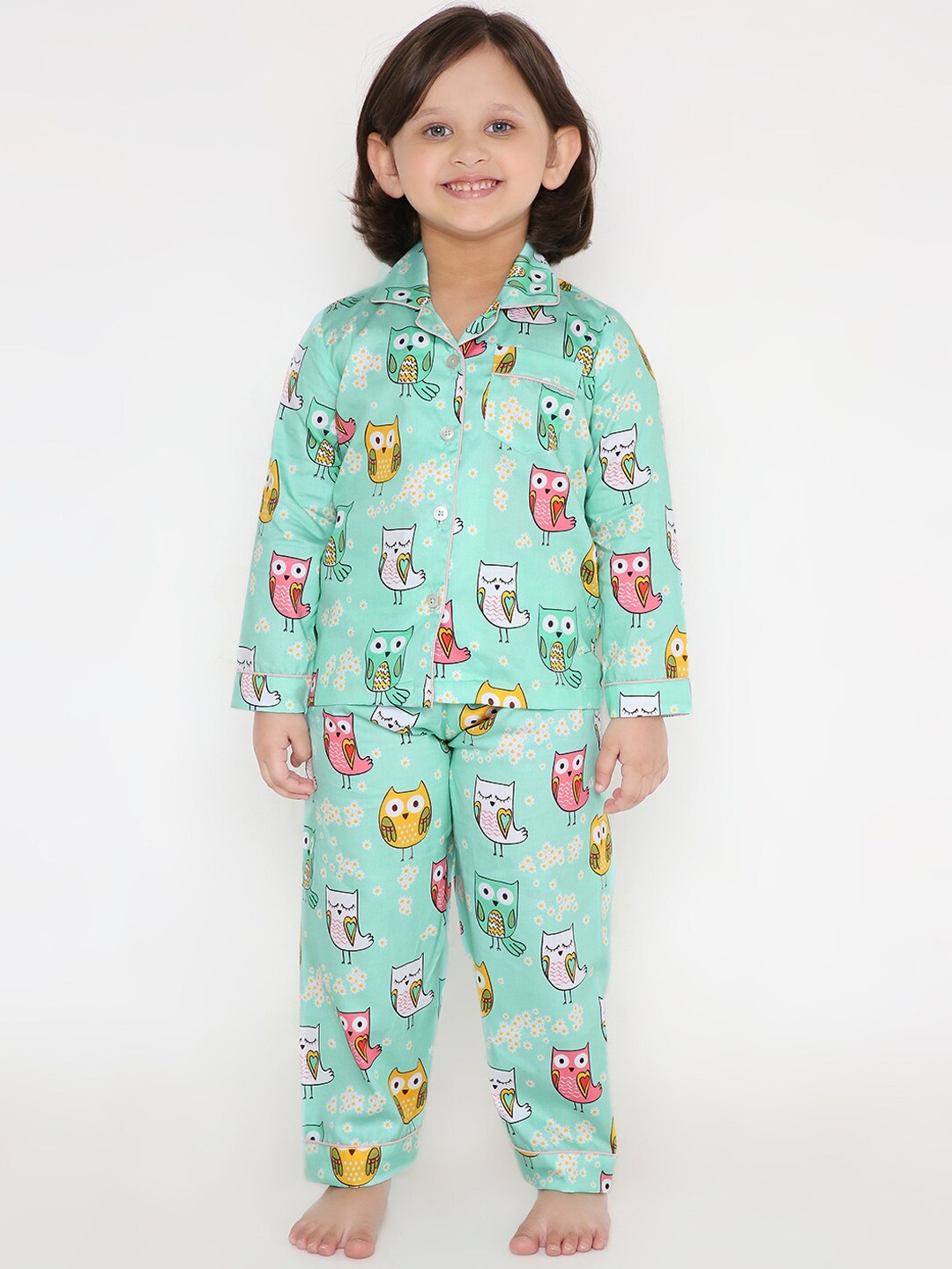 

Kidipoo Kids Green Printed Pure Cotton Night suit