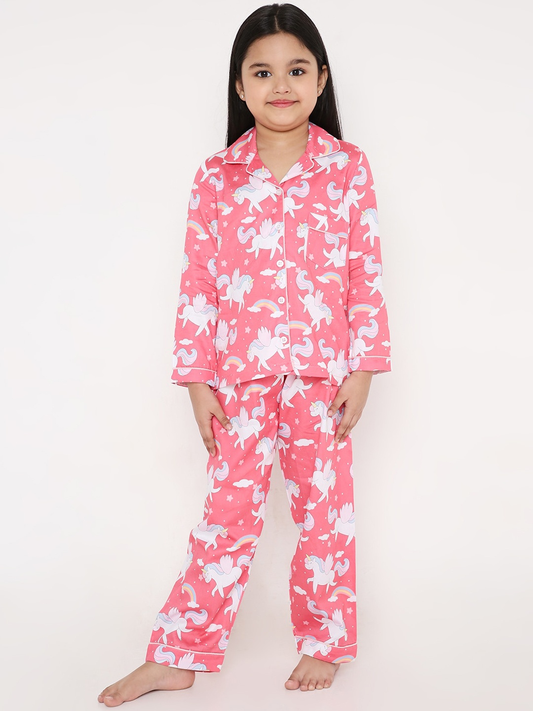 

Kidipoo Unisex Kids Pink & White Printed Night suit