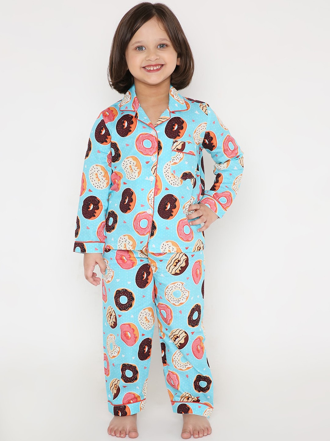 

Kidipoo Kids Blue & Pink Printed Cotton Night Suit