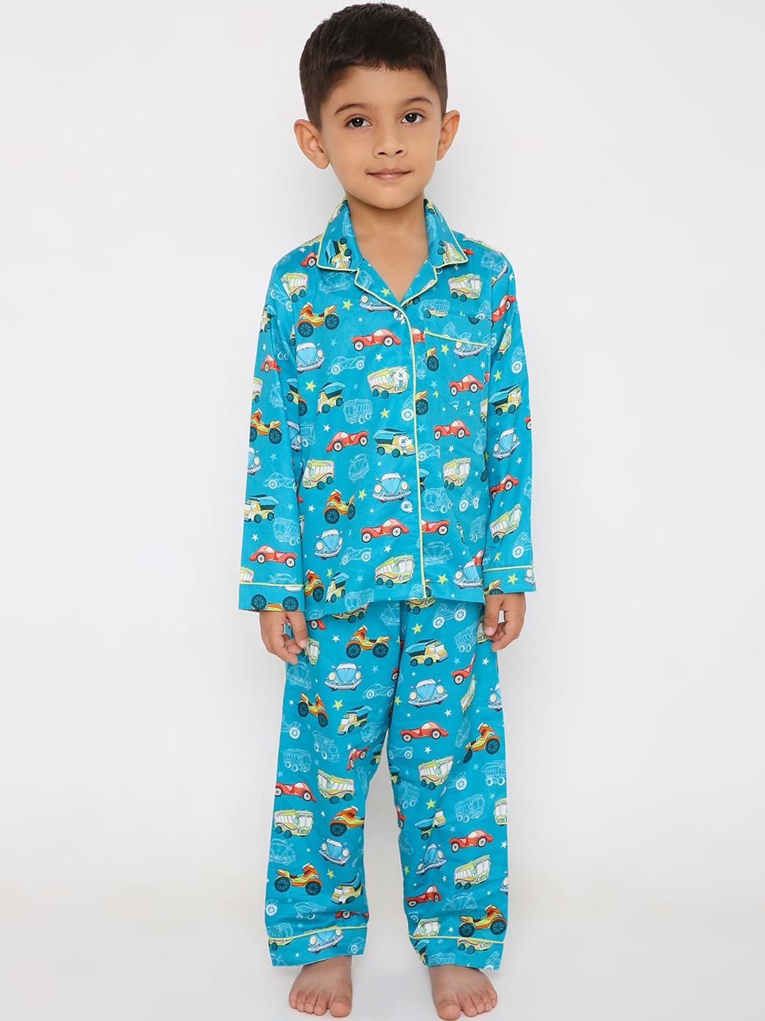 

Kidipoo Kids Blue & White Pure Cotton Printed Night suit