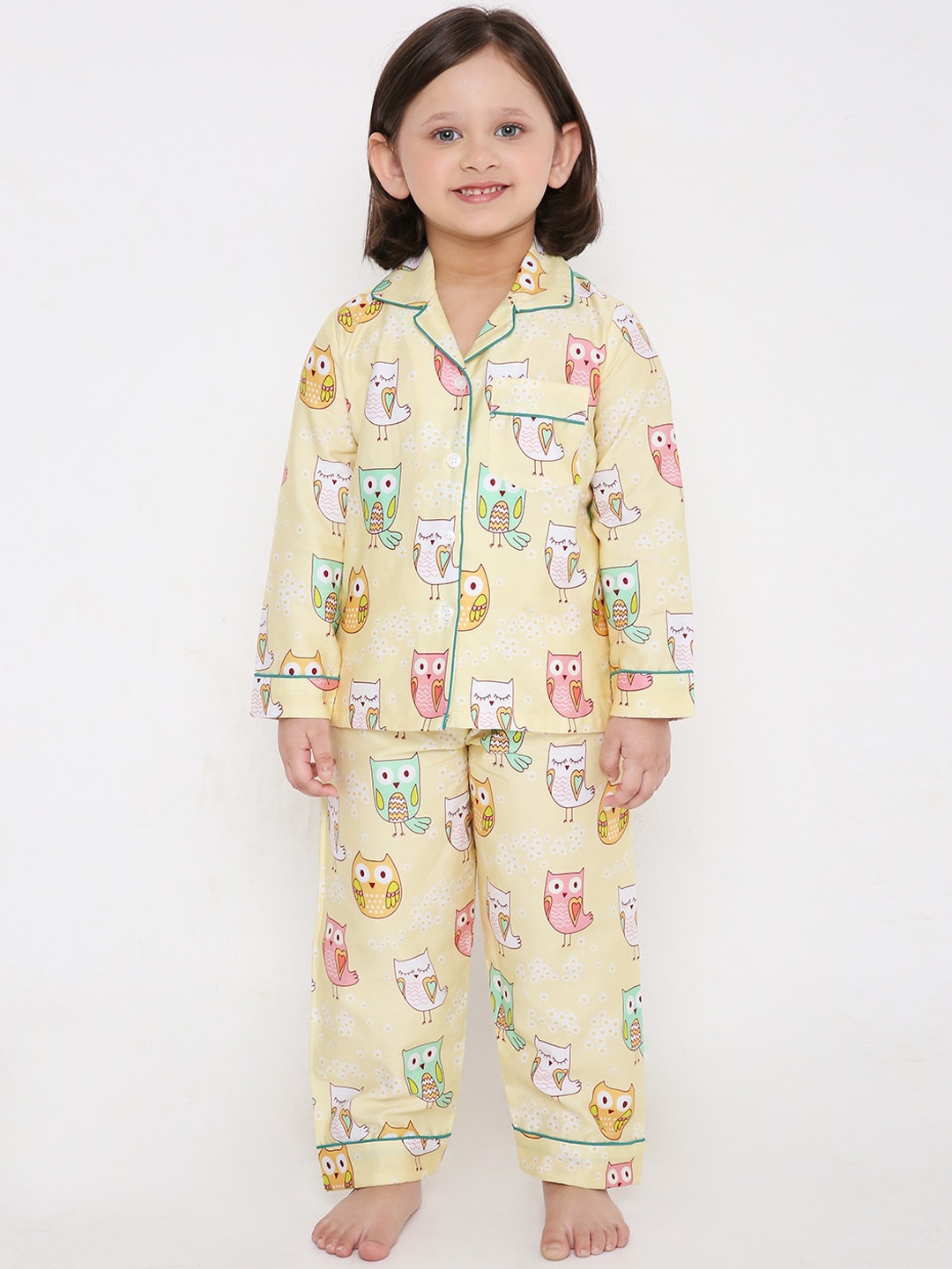 

Kidipoo Girls Yellow & Green Pure Cotton Printed Night suit