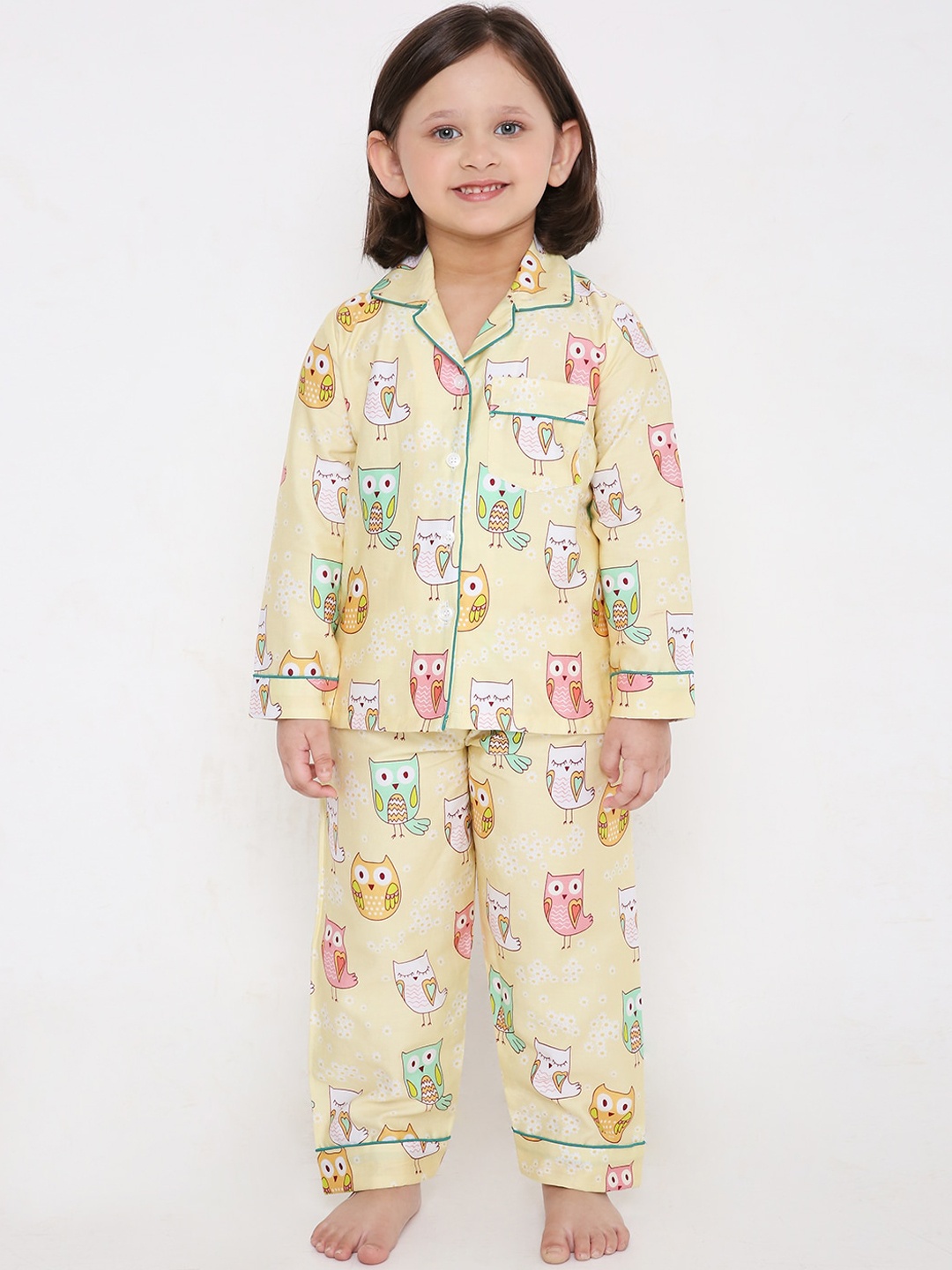 

Kidipoo Kids Yellow & Pink Printed Pure Cotton Night suit