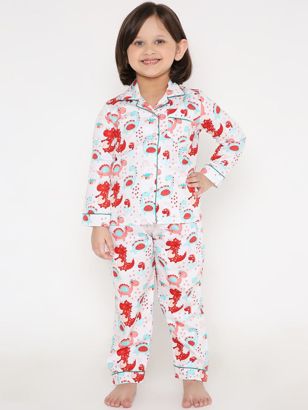 

Kidipoo Kids Red & White Printed Pure Cotton Night suit