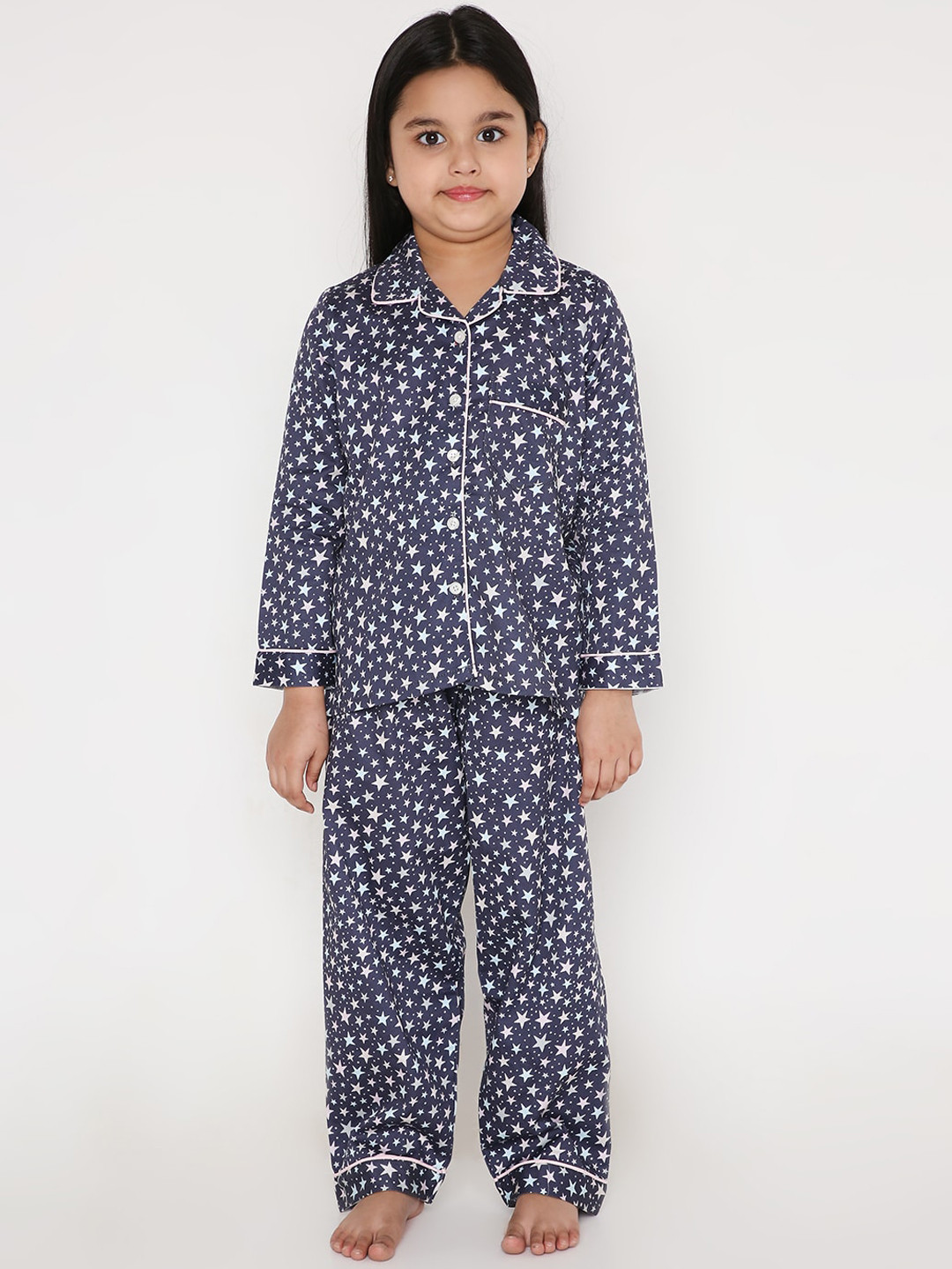 

Kidipoo Kids White & White Printed Pure Cotton Night suit