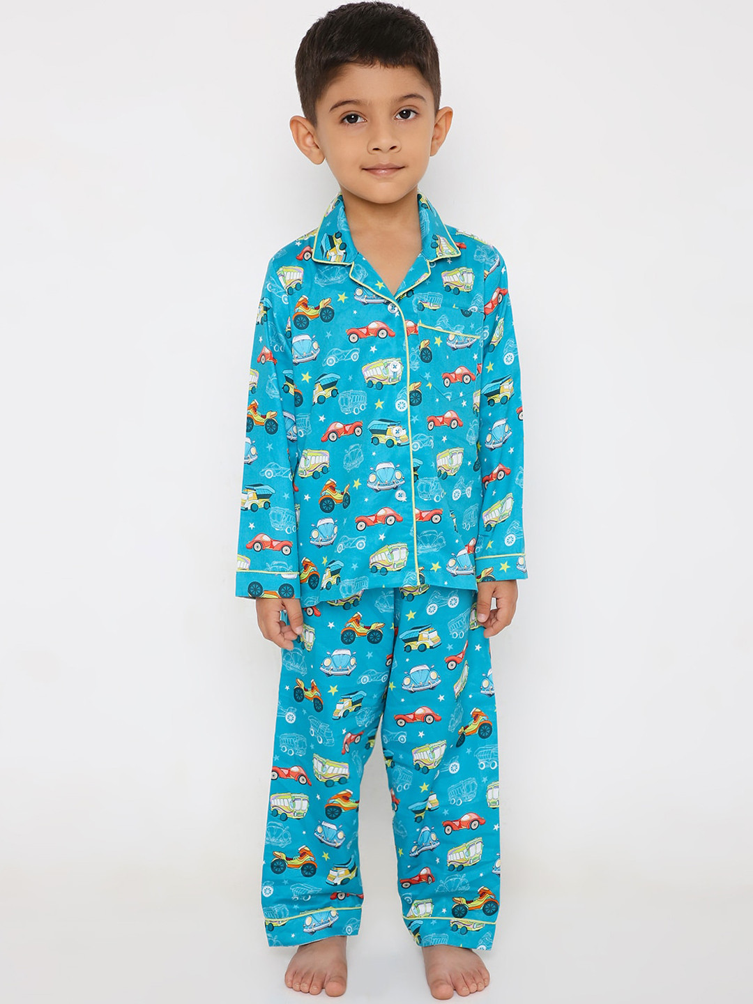 

Kidipoo Kids Blue & Red Printed Pure Cotton Night suit