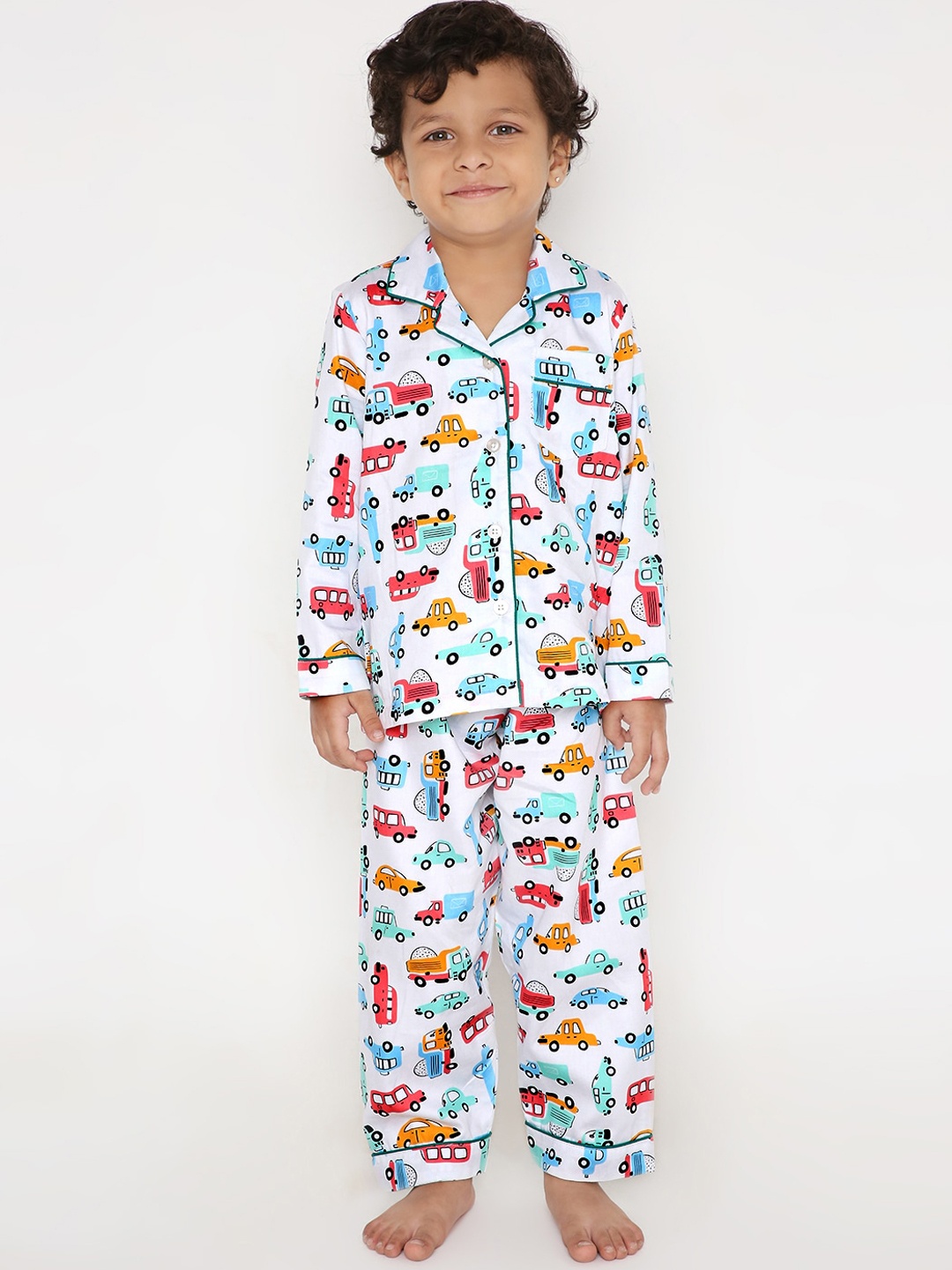 

Kidipoo Kids Off White & Red Printed Pure Cotton Night suit
