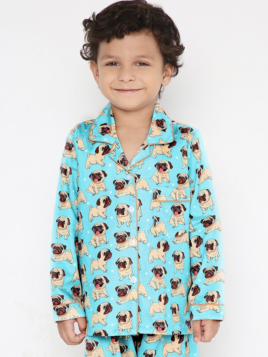 

Kidipoo Kids Blue & Brown Pure Cotton Printed Night suit