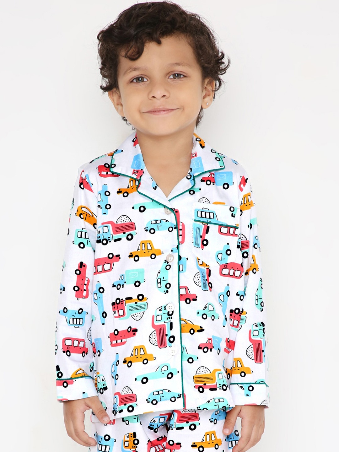 

Kidipoo Kids White & Blue Pure Cotton Printed Night suit