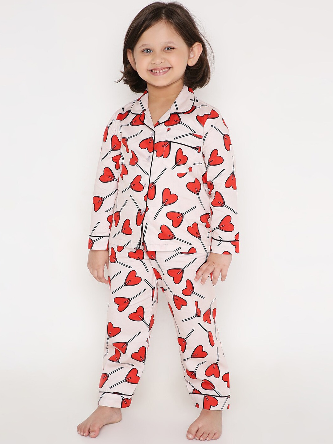 

Kidipoo Unisex Kids Pink & Red Printed Night suit