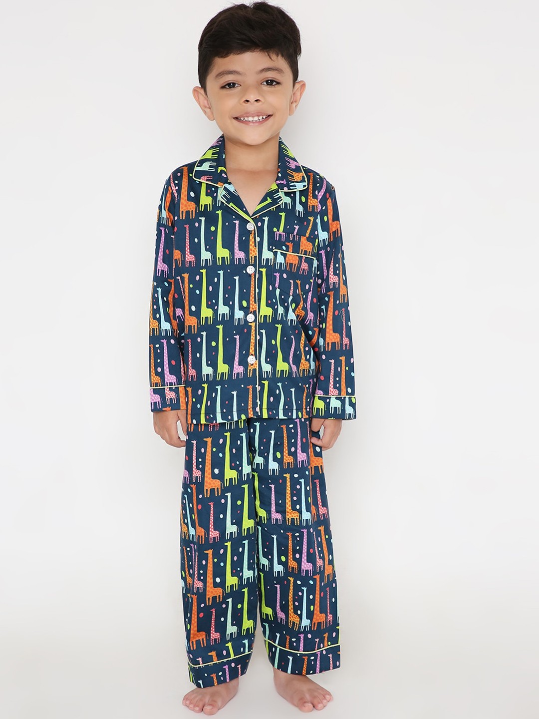 

Kidipoo Kids Blue & Yellow Pure Cotton Printed Night suit
