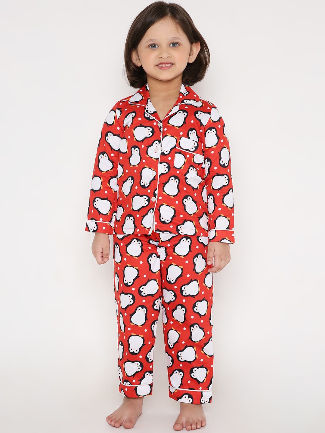 

Kidipoo Kids Red & White Printed Pure Cotton Night suit