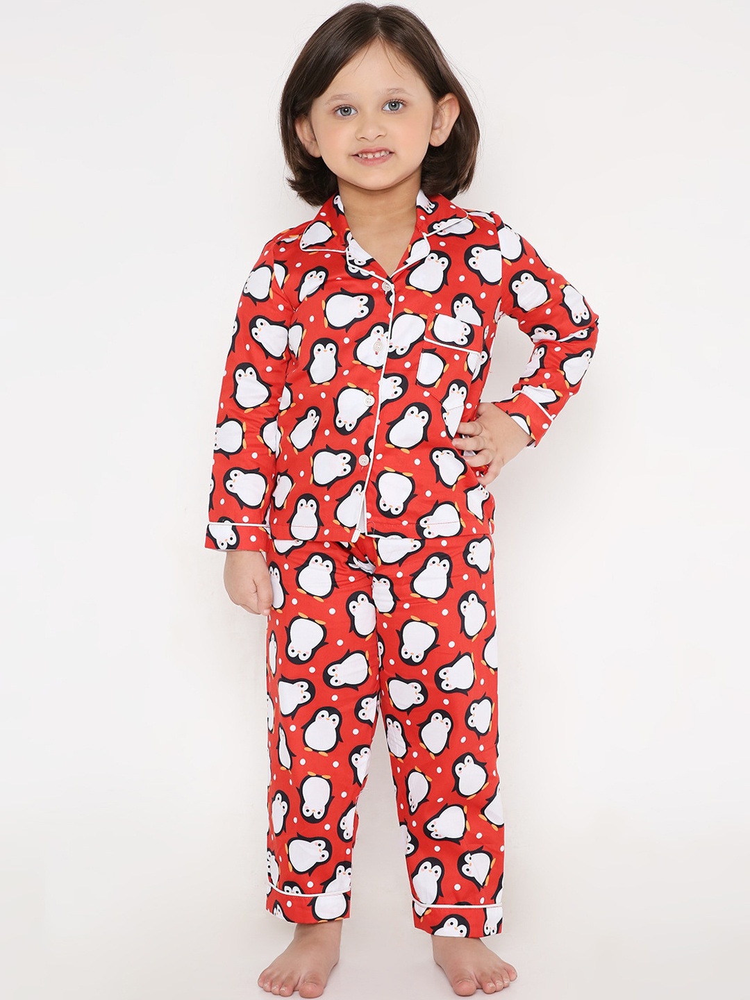 

Kidipoo Kids Red Printed Pure Cotton Night suit