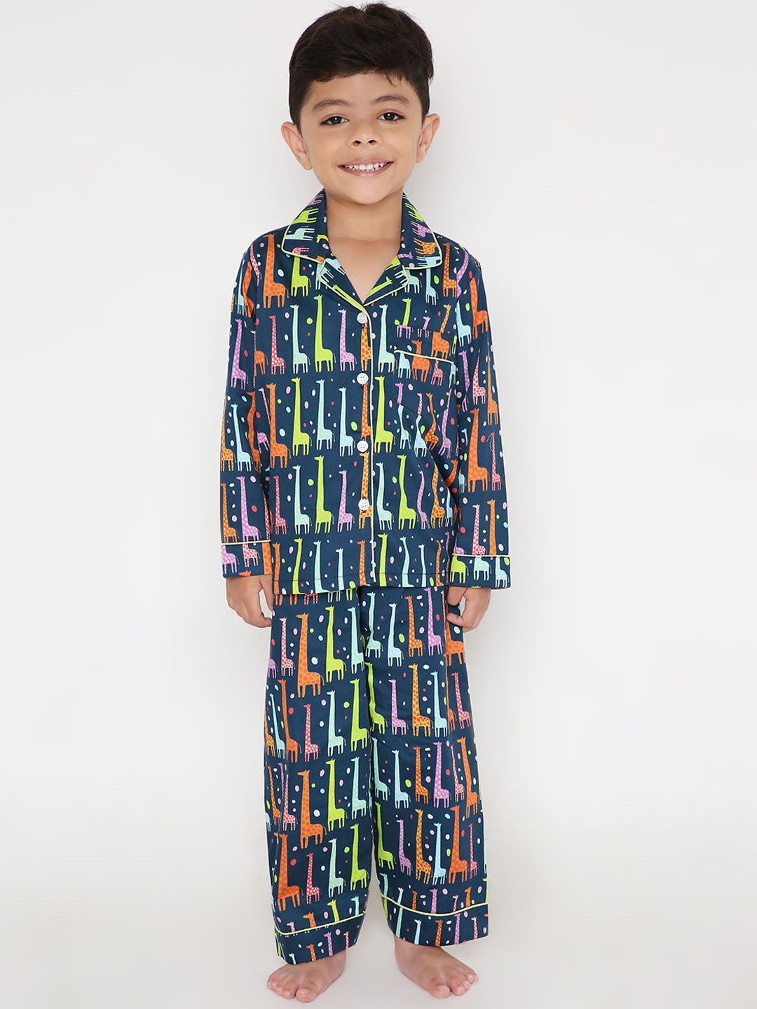 

Kidipoo Kids Blue Printed Pure Cotton Night suit