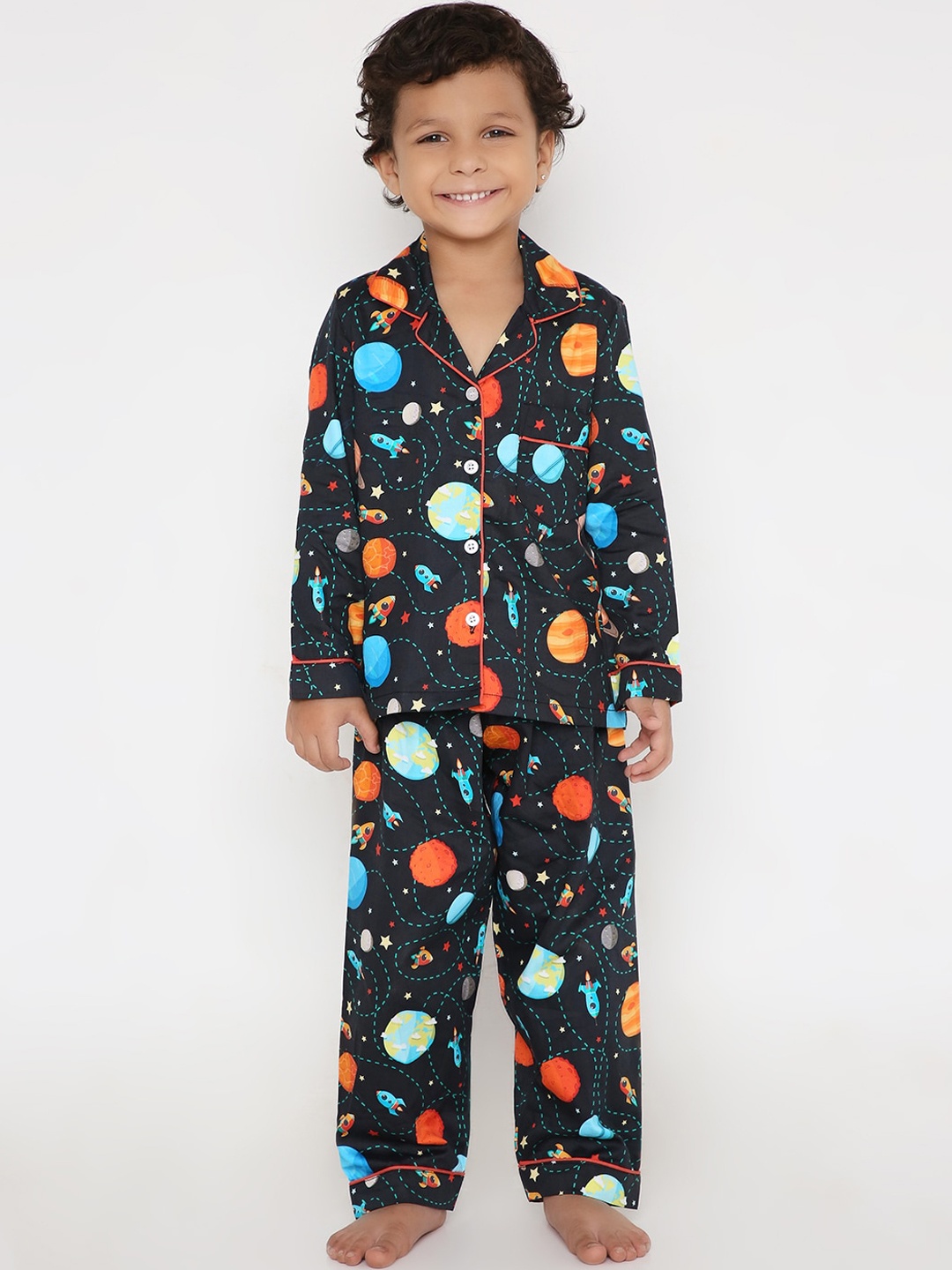 

Kidipoo Kids Black & Red Printed Pure Cotton Night suit