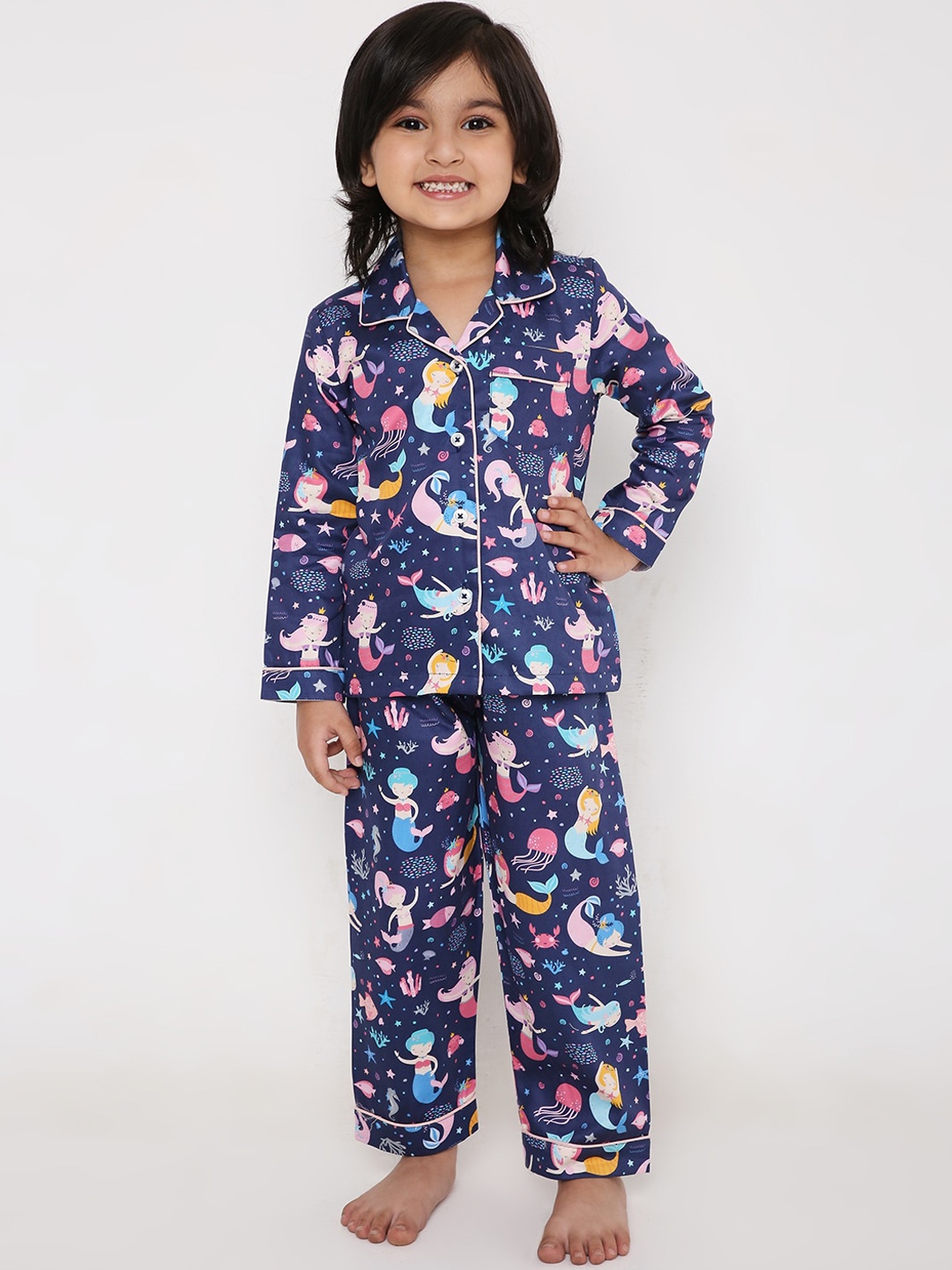 

Kidipoo Kids Blue & Pink Printed Pure Cotton Night suit