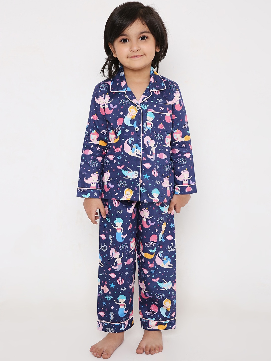 

Kidipoo Kids Blue & Pink Printed Cotton Night suit