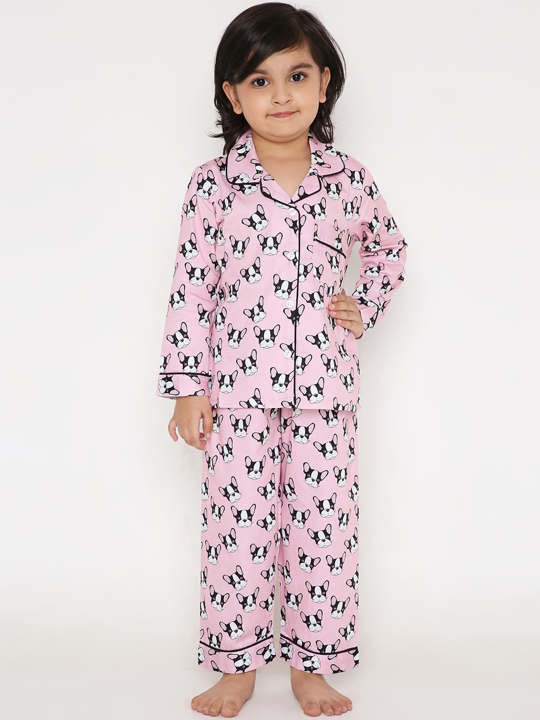 

Kidipoo Unisex Kids Pink & White Printed Night suit