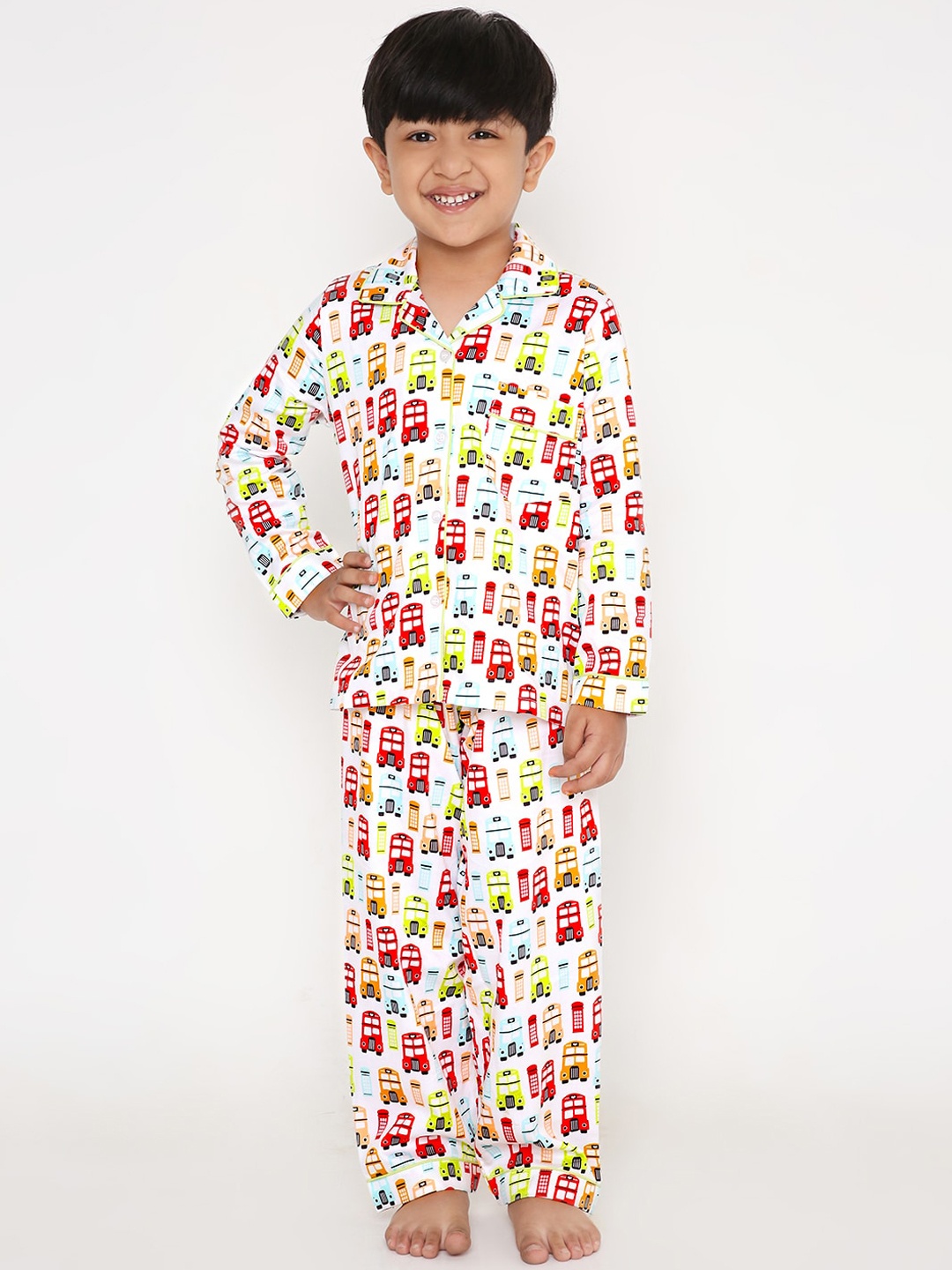 

Kidipoo Kids White & Red Printed Pure Cotton Night suit