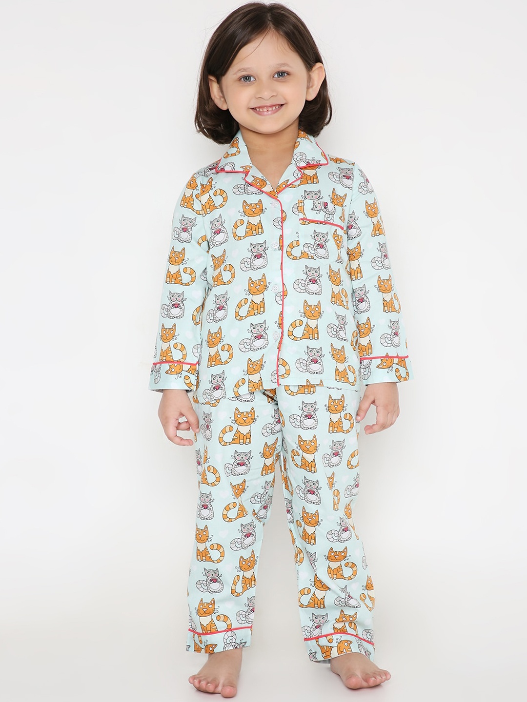 

Kidipoo Kids Blue & Brown Printed Pure Cotton Night suit
