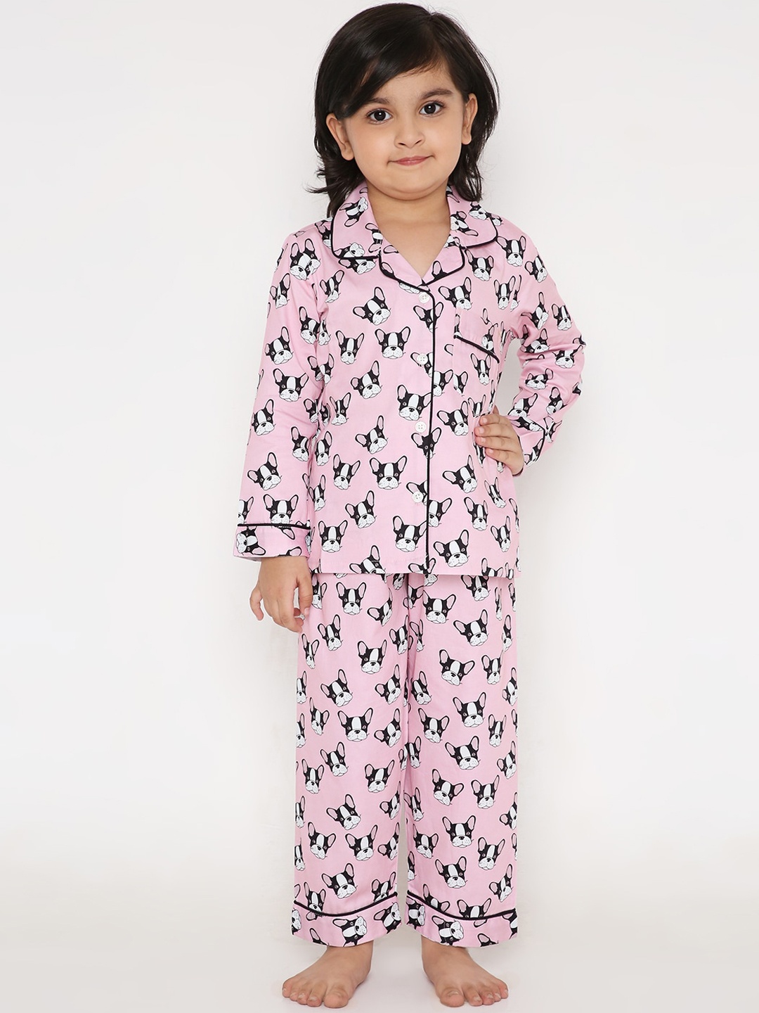 

Kidipoo Unisex Kids Pink & White Printed Cotton Night suit