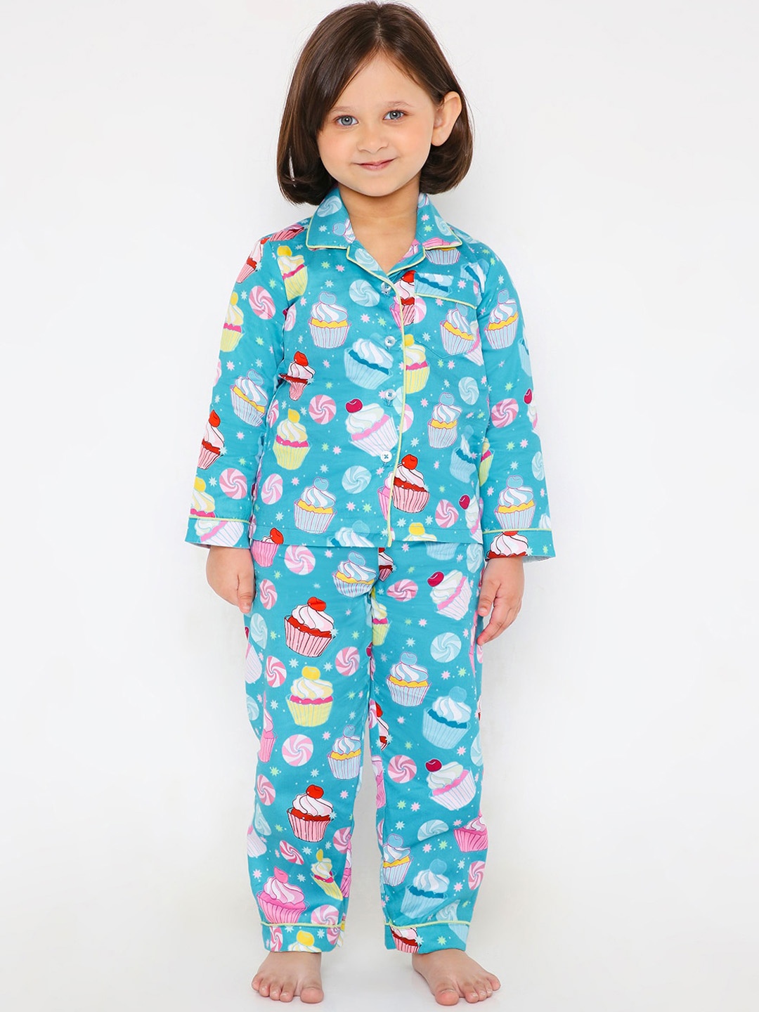 

Kidipoo Unisex Kids Blue & Pink Printed Night suit