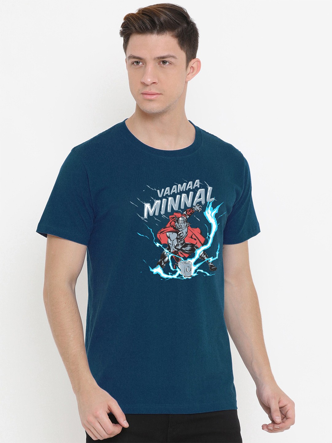 

Fully Filmy Men Blue Thor Graphic Printed Cotton T-shirt
