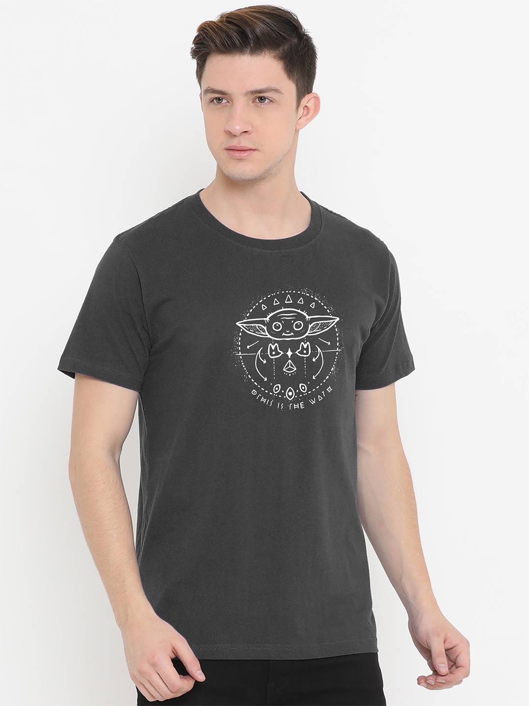 

Fully Filmy Men Charcoal Grey Printed Cotton T-shirt