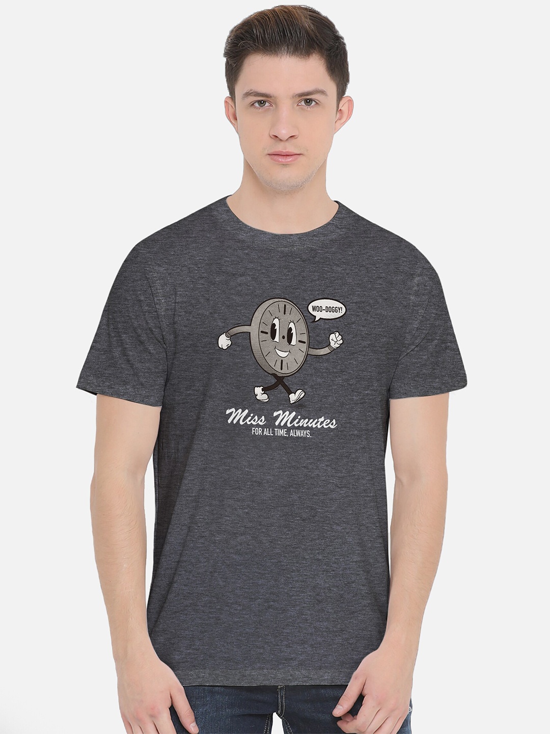 

Fully Filmy Men Charcoal Typography Printed Applique T-shirt