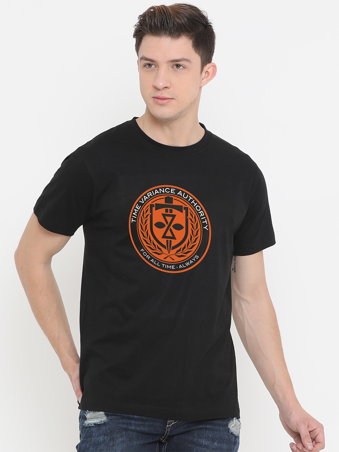 

Fully Filmy Men Black & Orange Printed T-shirt