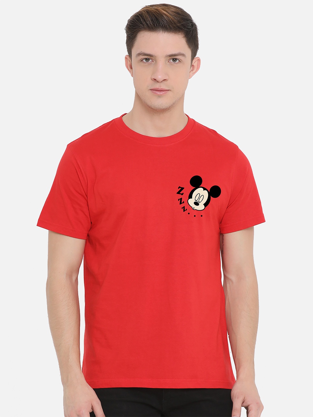 

Fully Filmy Men Red Mickey Mouse Printed T-shirt