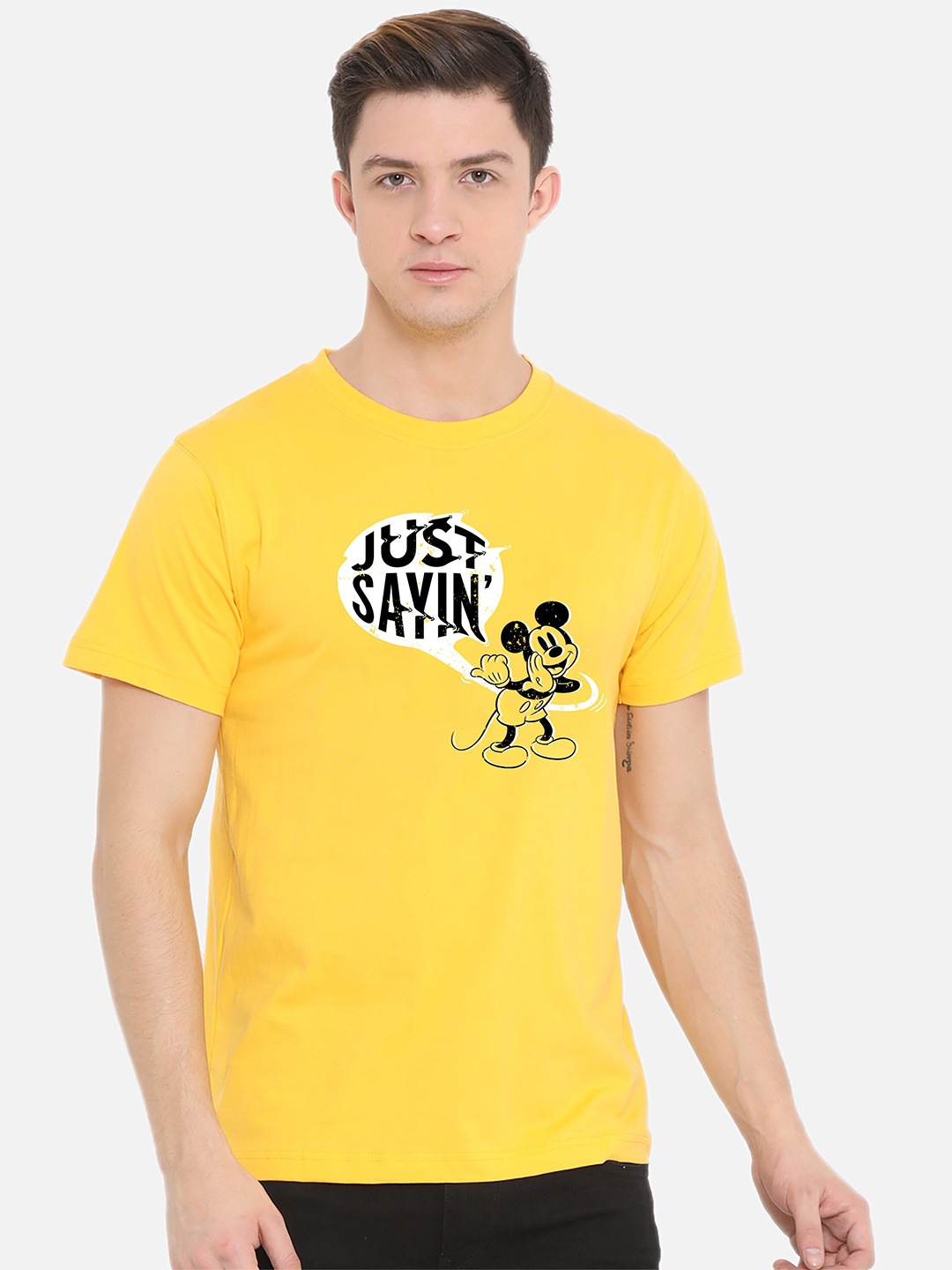 

Fully Filmy Men Yellow Mickey Mouse Printed T-shirt