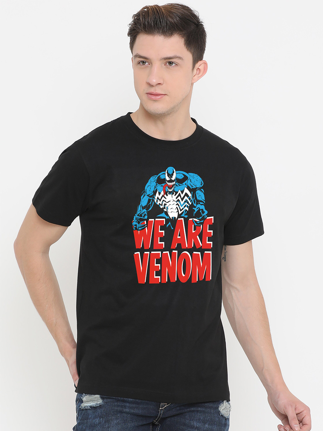 

Fully Filmy Men Black Typography Venom Printed Cotton T-shirt