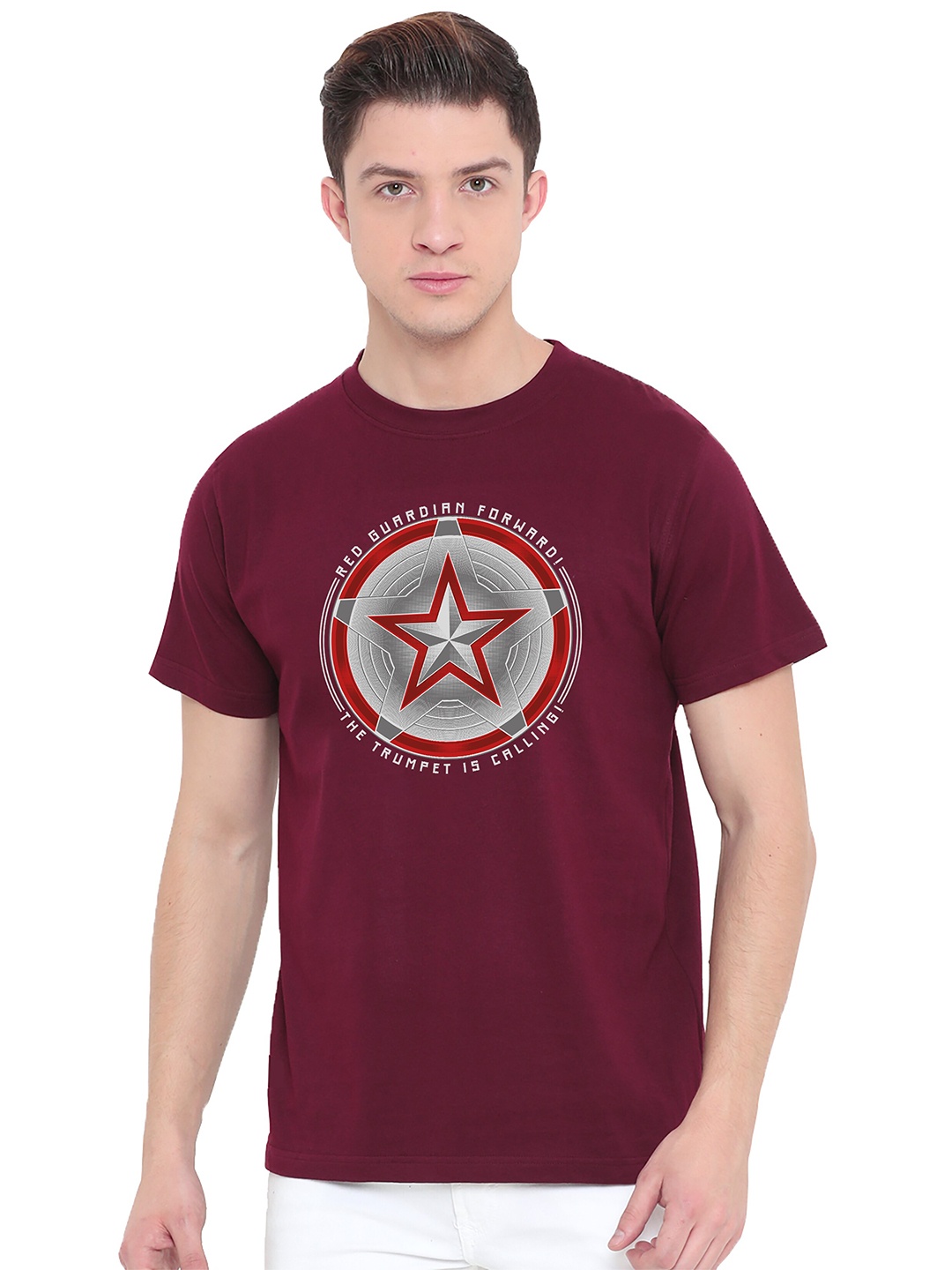 

Fully Filmy Men Maroon Guardian Shield Printed T-shirt