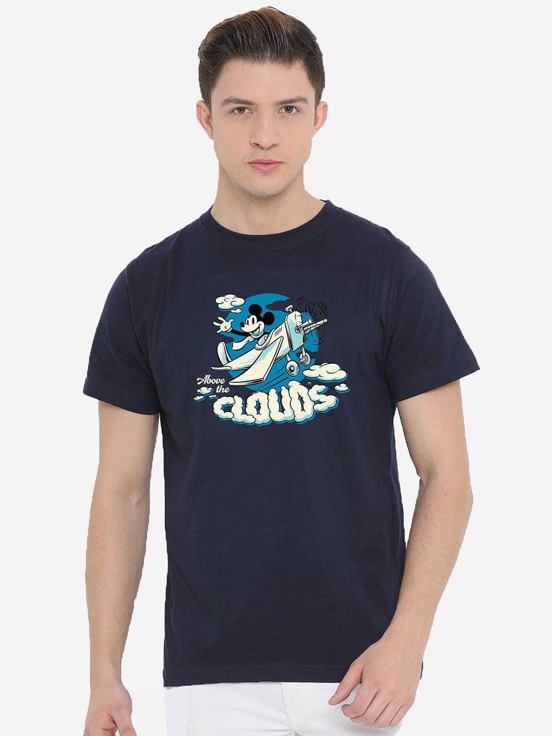 

Fully Filmy Men Navy Blue Above The Clouds Printed T-shirt