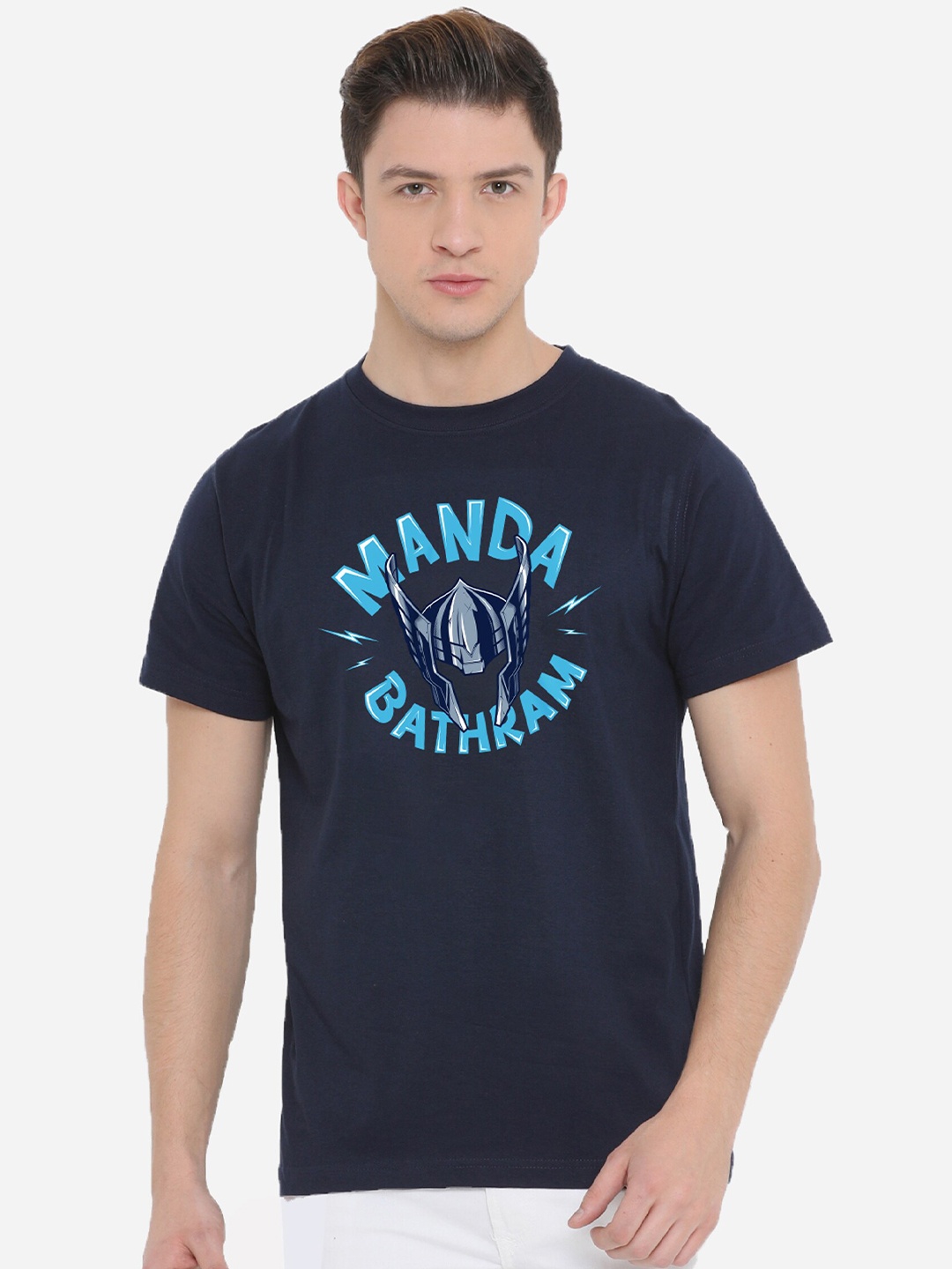 

Fully Filmy Men Navy Blue Printed Cotton T-shirt