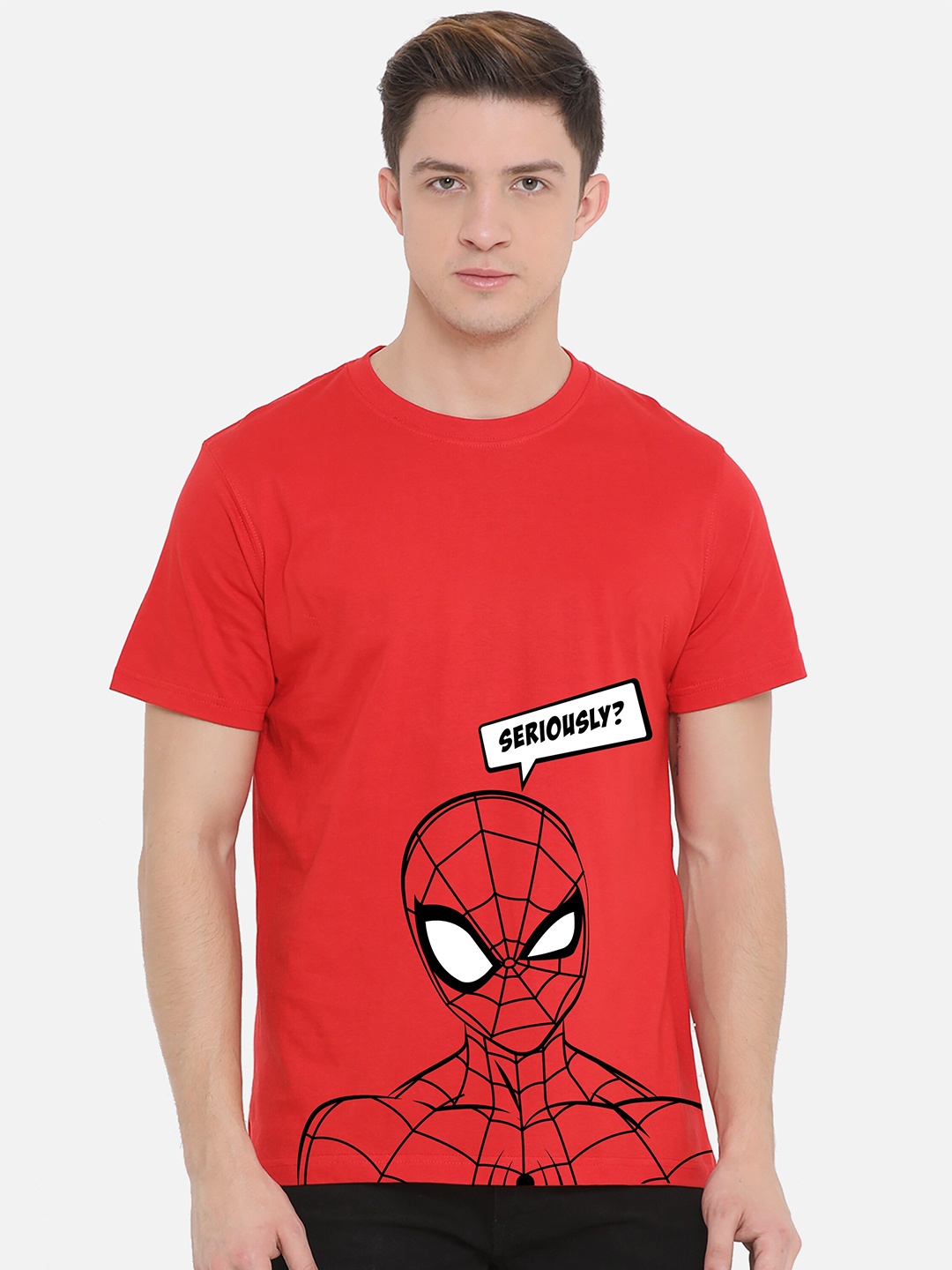 

Fully Filmy Men Red Spider-Man Printed Cotton T-shirt