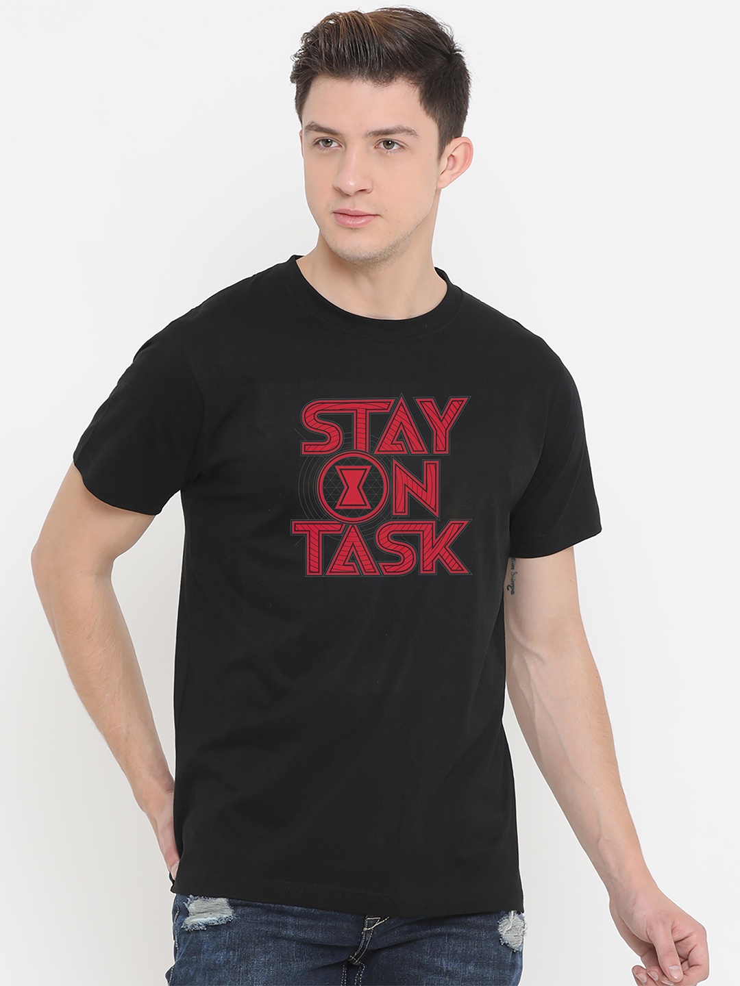 Fully Filmy Men Black Stay on Task Printed T-shirt