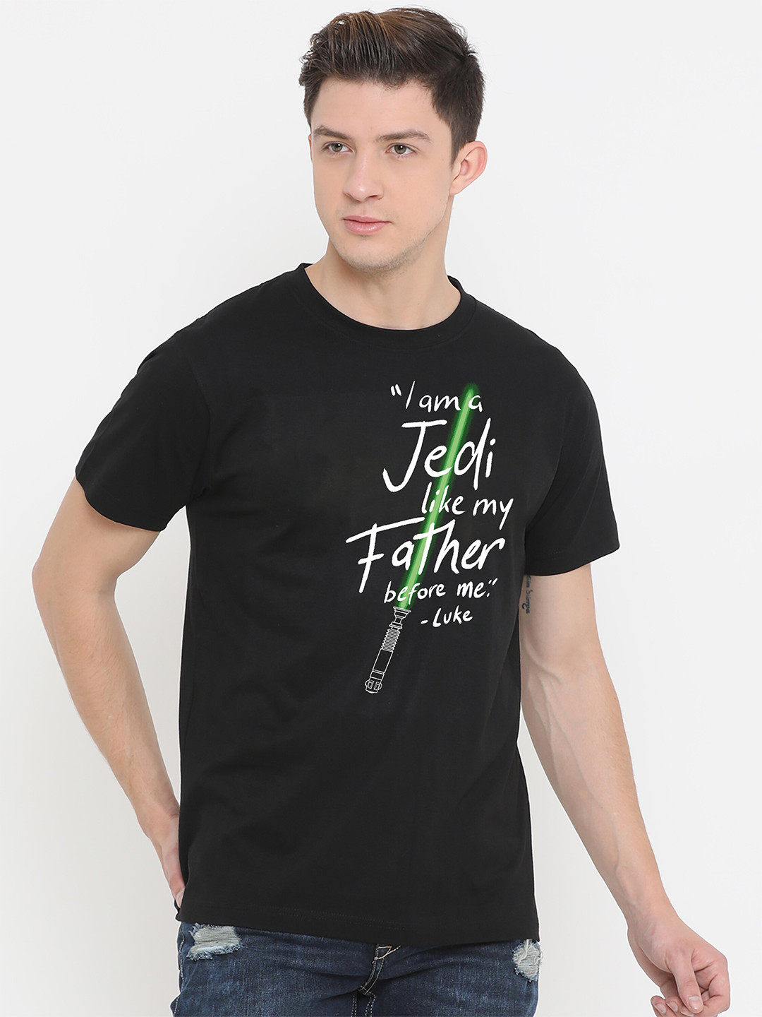 

Fully Filmy Men Black Star Wars Typography Printed Cotton T-shirt