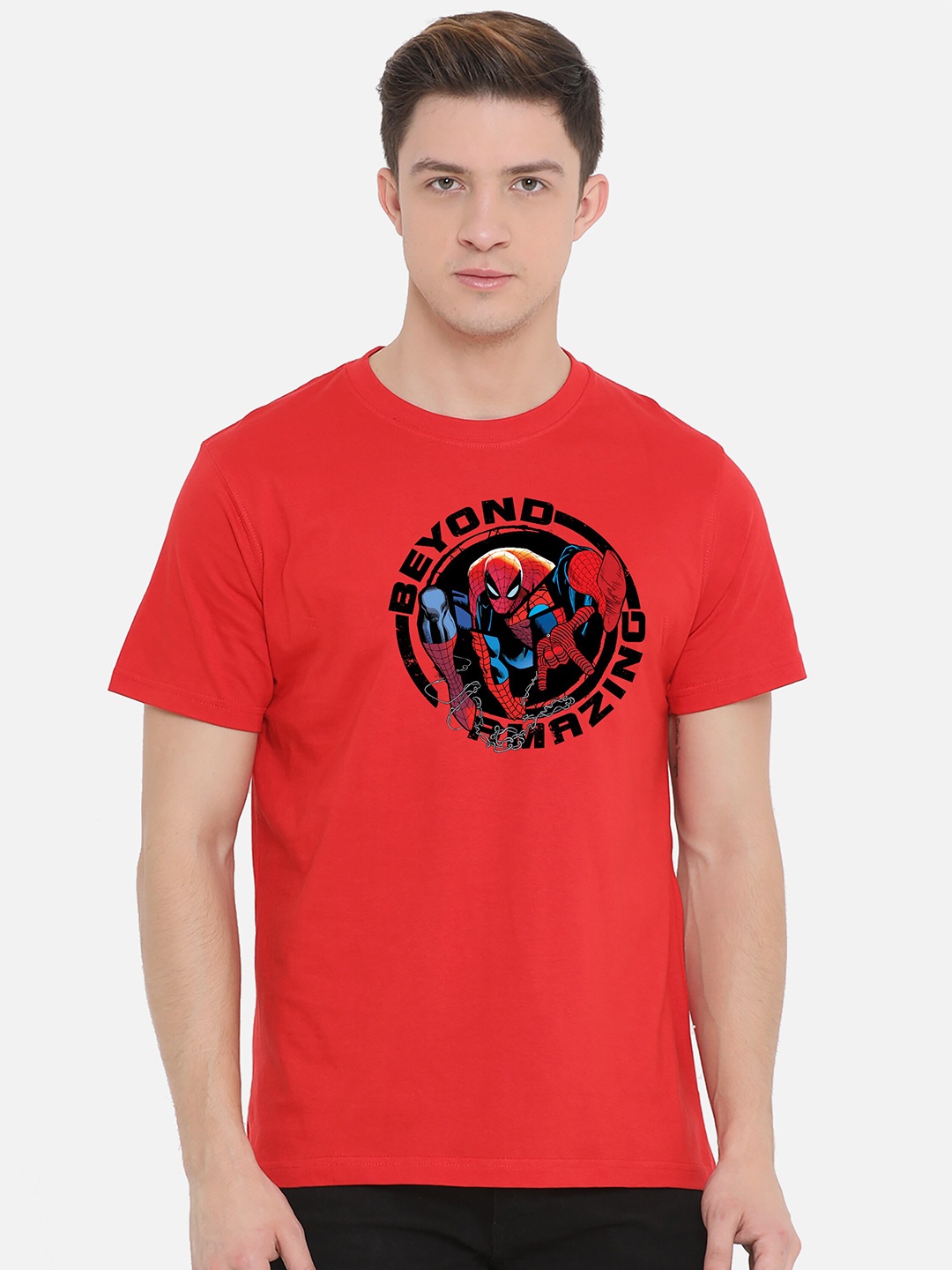 

Fully Filmy Men Red Spider-Man Printed Cotton T-shirt